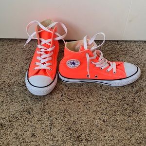 Neon Orange Converse in a kids 4